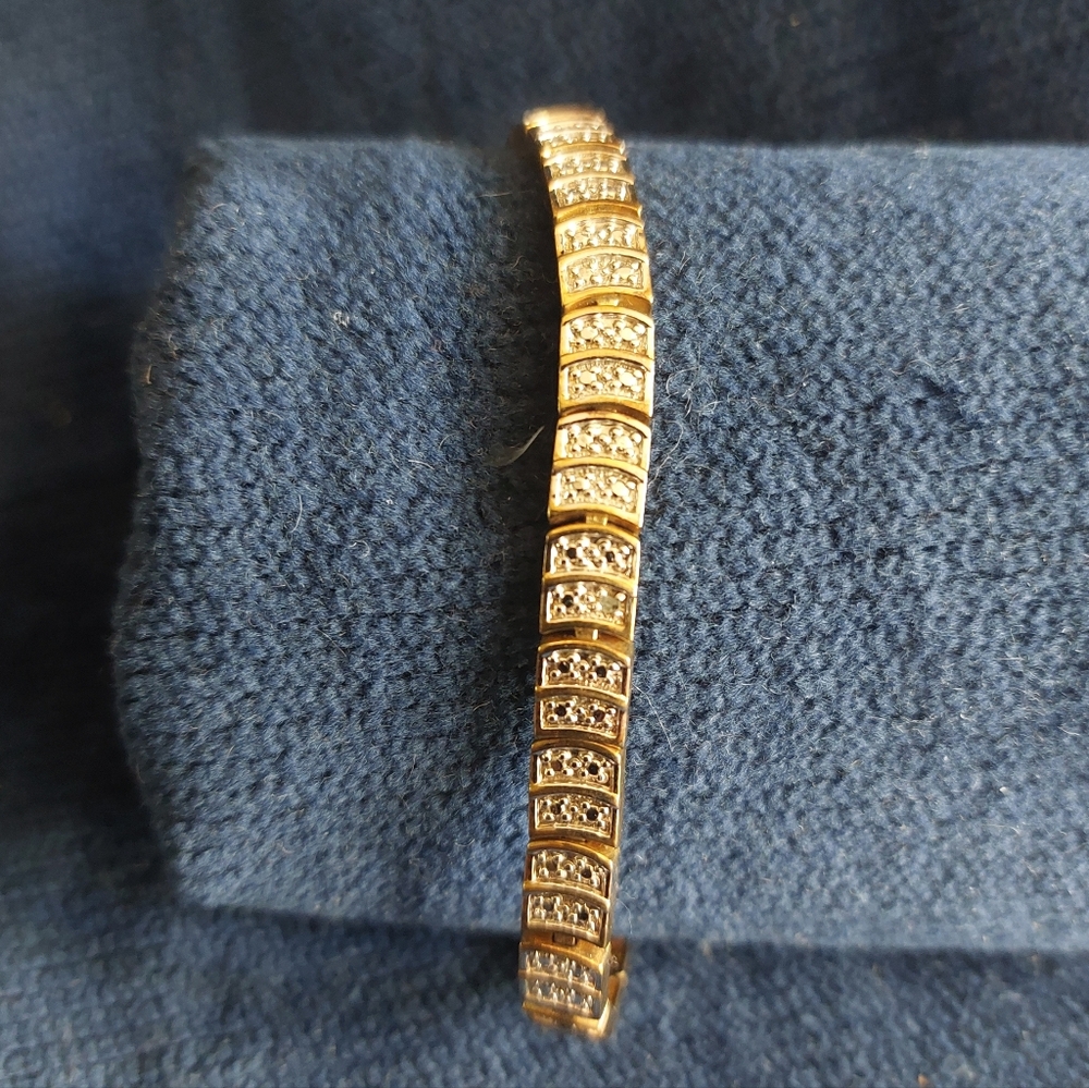 Gold Plated 925 Two-Tone Ladies Link Tennis Bracelet